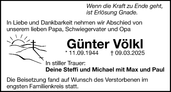 Traueranzeige von Günter Völkl von Gesamtausgabe Nürnberger Nachrichten/ Nürnberger Ztg.
