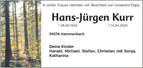 Traueranzeige von Hans-Jürgen Kurr von Erlanger Nachrichten Lokal