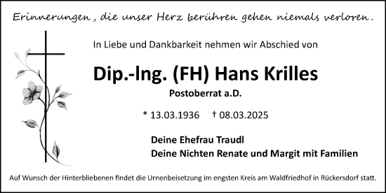 Traueranzeige von Hans Krilles von Gesamtausgabe Nürnberger Nachrichten/ Nürnberger Ztg.