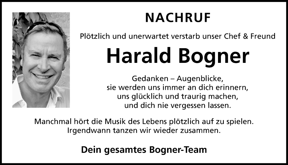  Traueranzeige für Harald Bogner vom 12.04.2025 aus Schwabacher Tagblatt Lokal