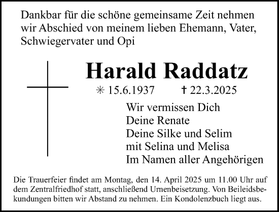 Traueranzeige von Harald Raddatz von Erlanger Nachrichten Lokal