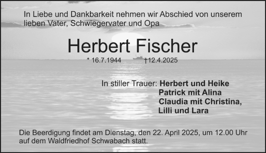 Traueranzeige von Herbert Fischer von Schwabacher Tagblatt Lokal