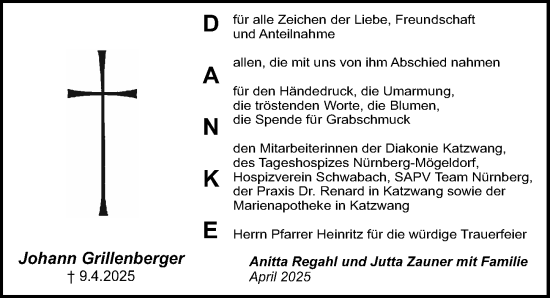 Traueranzeige von Johann Grillenberger von Gesamtausgabe Nürnberger Nachrichten/ Nürnberger Ztg.