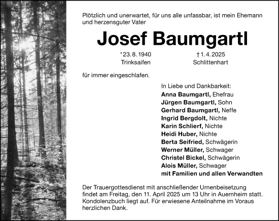 Traueranzeige von Josef Baumgartl von Altmühl-Bote Lokal/ Weißenburger Tagblatt