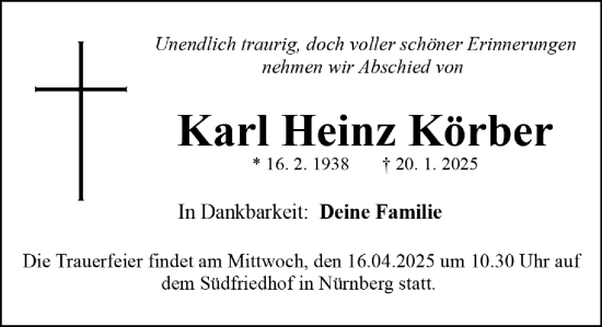 Traueranzeige von Karl Heinz Körber von Gesamtausgabe Nürnberger Nachrichten/ Nürnberger Ztg.