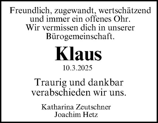 Traueranzeige von Klaus  von Erlanger Nachrichten Lokal