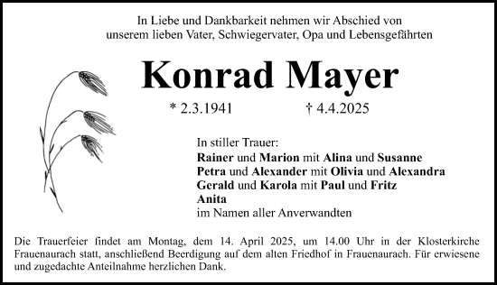 Traueranzeige von Konrad Mayer von Erlanger Nachrichten Lokal