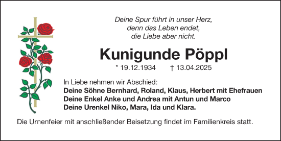 Traueranzeige von Kunigunde Pöppl von Gesamtausgabe Nürnberger Nachrichten/ Nürnberger Ztg.