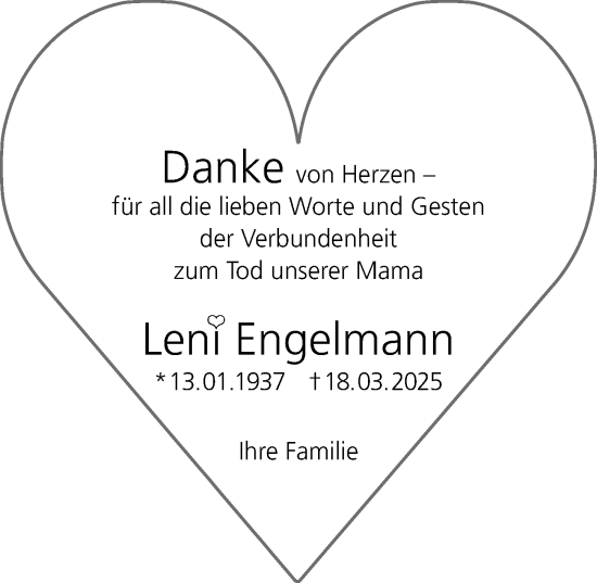 Traueranzeige von Leni Engelmann von Nordbayerische Nachrichten Herzogenaurach Lokal