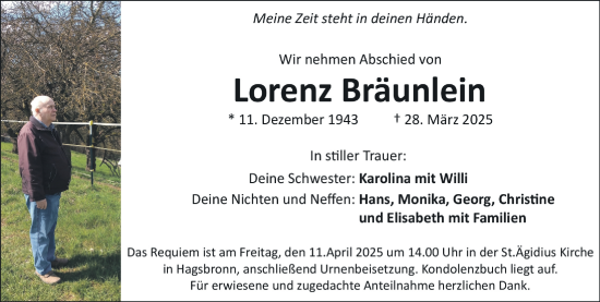 Traueranzeige von Lorenz Bräunlein von HRHV,HAB