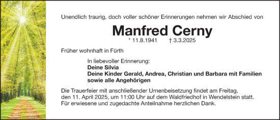 Traueranzeige von Manfred Cerny von Gesamtausgabe Nürnberger Nachrichten/ Nürnberger Ztg.