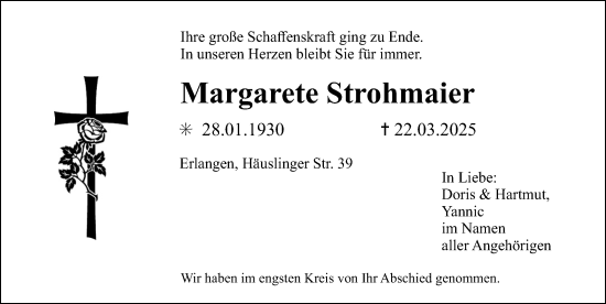 Traueranzeige von Margarete Strohmaier von Erlanger Nachrichten Lokal