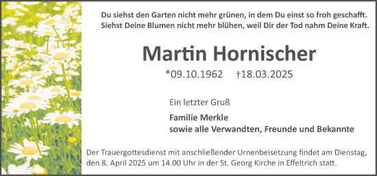 Traueranzeige von Martin Hornischer von Nordbayerische Nachrichten Forchheim Lokal