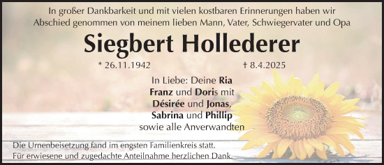 Traueranzeige von Siegbert Hollederer von Erlanger Nachrichten Lokal