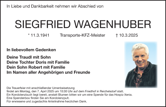 Traueranzeige von Siegfried Wagenhuber von Gesamtausgabe Nürnberger Nachrichten/ Nürnberger Ztg.