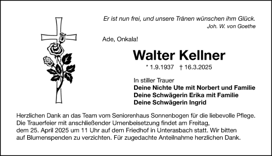 Traueranzeige von Walter Kellner von Fürther Nachrichten Lokal