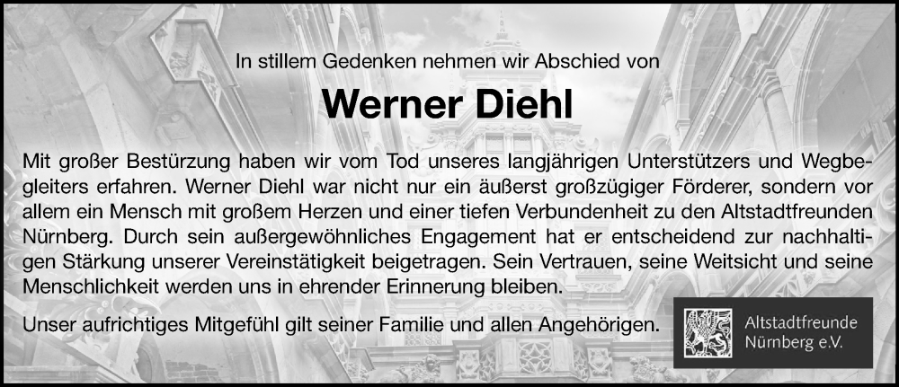  Traueranzeige für Werner Diehl vom 19.04.2025 aus Gesamtausgabe Nürnberger Nachrichten/ Nürnberger Ztg.