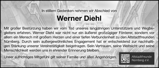Traueranzeige von Werner Diehl von Gesamtausgabe Nürnberger Nachrichten/ Nürnberger Ztg.