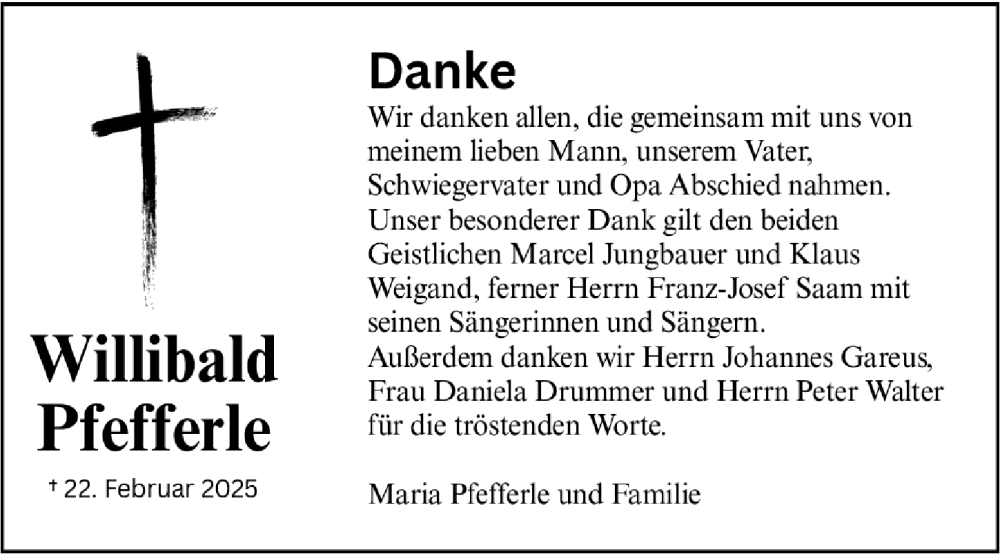  Traueranzeige für Willibald Pfefferle vom 05.04.2025 aus Nordbayerische Nachrichten Forchheim Lokal