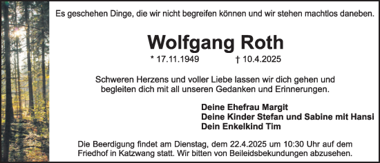 Traueranzeige von Wolfgang Roth von Gesamtausgabe Nürnberger Nachrichten/ Nürnberger Ztg.