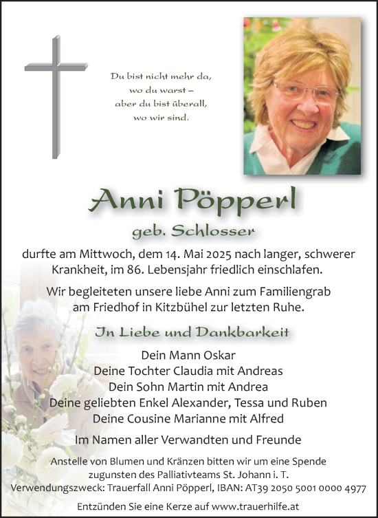 Traueranzeige von Anni Pöpperl von Roth-Hilpoltsteiner Volkszeitung Lokal