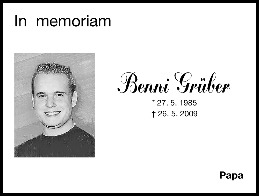  Traueranzeige für Benni Grüber vom 26.05.2025 aus Fürther Nachrichten Lokal