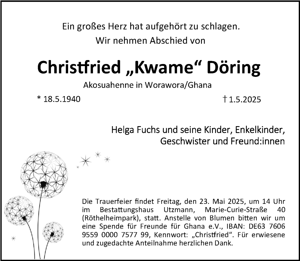  Traueranzeige für Christfried Döring vom 17.05.2025 aus Erlanger Nachrichten Lokal
