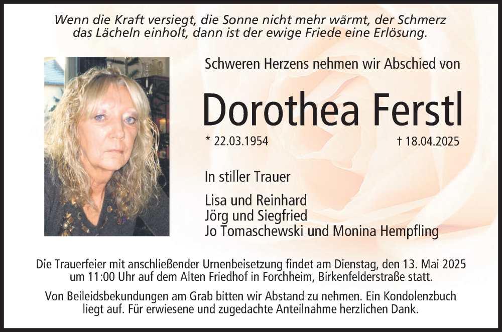  Traueranzeige für Dorothea Ferstl vom 10.05.2025 aus Nordbayerische Nachrichten Forchheim Lokal