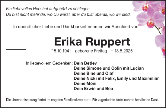 Traueranzeige von Erika Ruppert von Gesamtausgabe Nürnberger Nachrichten/ Nürnberger Ztg.