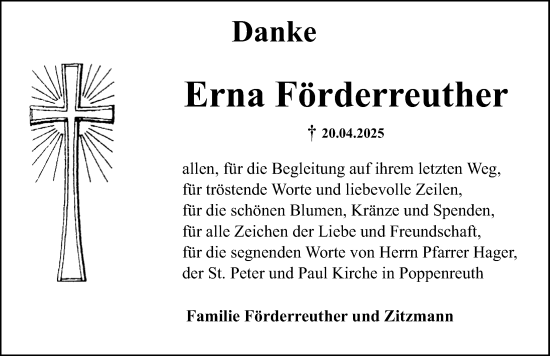Traueranzeige von Erna Förderreuther von Gesamtausgabe Nürnberger Nachrichten/ Nürnberger Ztg.