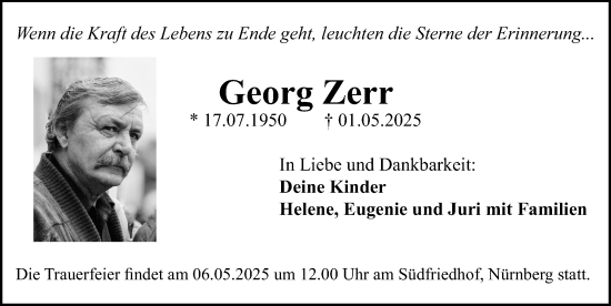 Traueranzeige von Georg Zerr von Gesamtausgabe Nürnberger Nachrichten/ Nürnberger Ztg.