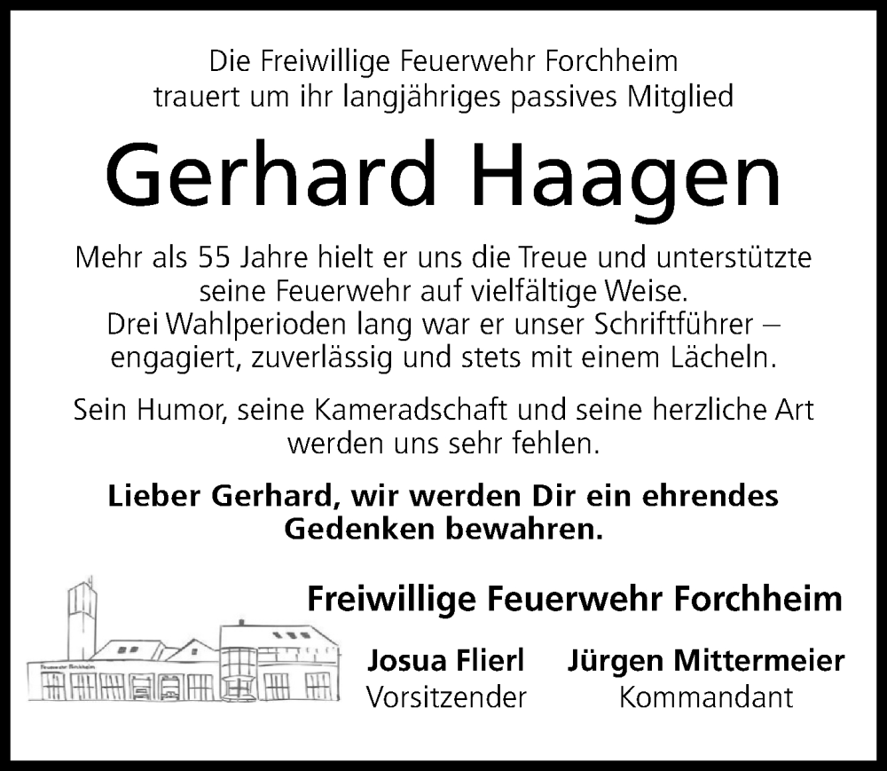  Traueranzeige für Gerhard Haagen vom 15.05.2025 aus Nordbayerische Nachrichten Forchheim Lokal