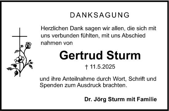 Traueranzeige von Gertrud Sturm von Gesamtausgabe Nürnberger Nachrichten/ Nürnberger Ztg.