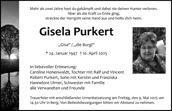Traueranzeige von Gisela Purkert von Neumarkter Nachrichten Lokal