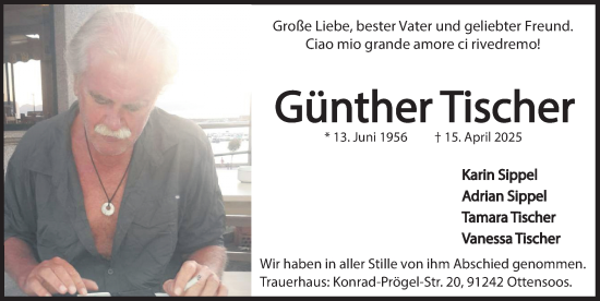 Traueranzeige von Günther Tischer von Gesamtausgabe Nürnberger Nachrichten/ Nürnberger Ztg.