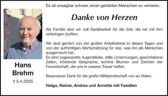 Traueranzeige von Hans Brehm von Erlanger Nachrichten Lokal