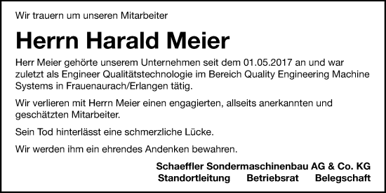 Traueranzeige von Harald Meier von Fürther Nachrichten Lokal