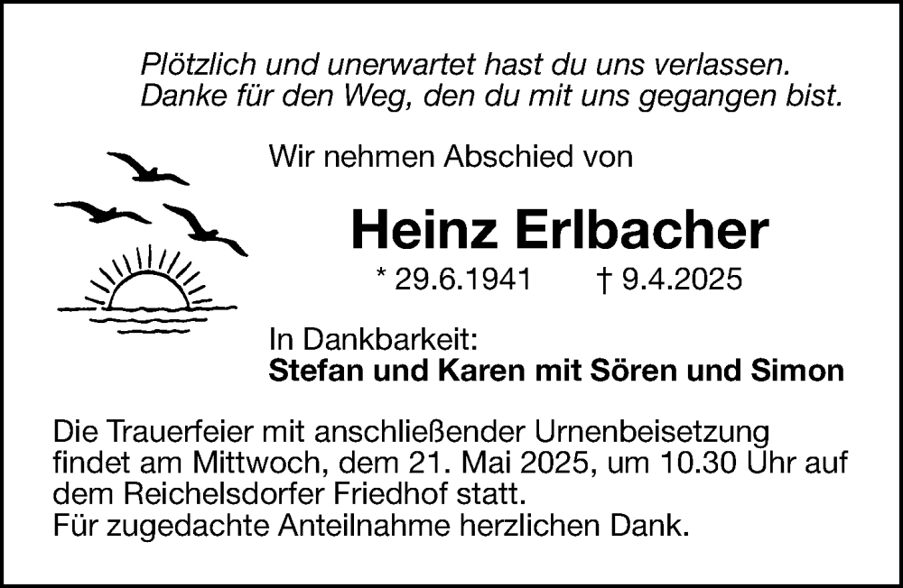  Traueranzeige für Heinz Erlbacher vom 17.05.2025 aus Gesamtausgabe Nürnberger Nachrichten/ Nürnberger Ztg.