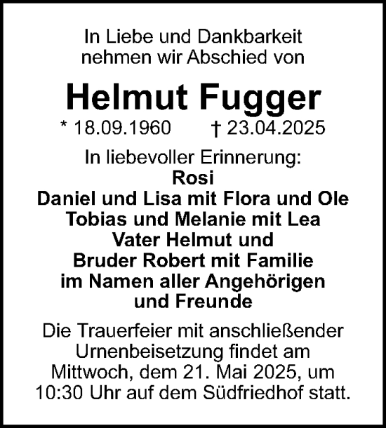 Traueranzeige von Helmut Fugger von Gesamtausgabe Nürnberger Nachrichten/ Nürnberger Ztg.