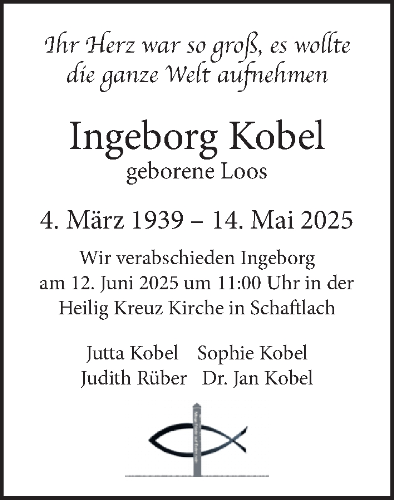  Traueranzeige für Ingeborg Kobel vom 27.05.2025 aus Altmühl-Bote Lokal