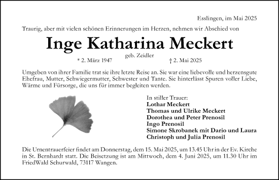 Traueranzeige von Inge Katharina Meckert von Altmühl-Bote Lokal