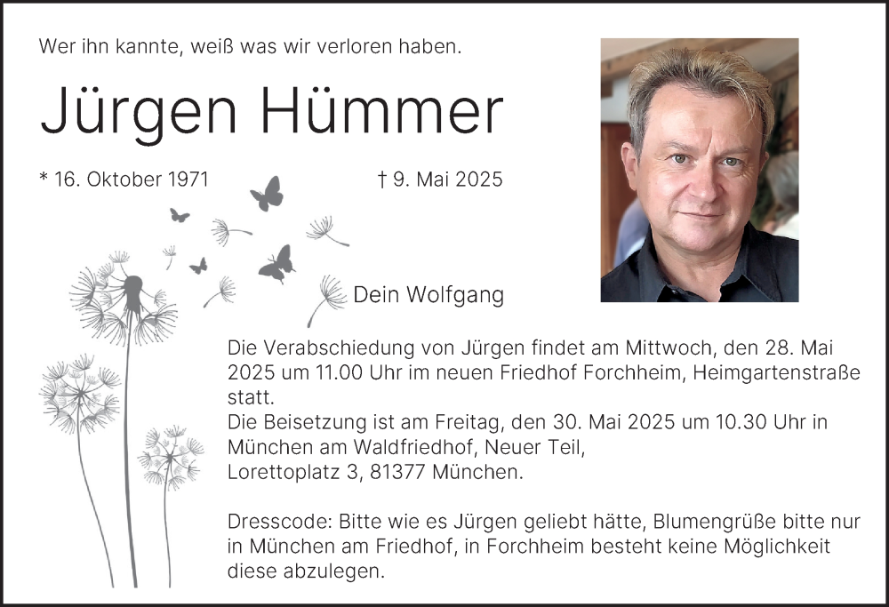  Traueranzeige für Jürgen Hümmer vom 24.05.2025 aus Gesamtausgabe Nürnberger Nachrichten/ Nürnberger Ztg./ Nordbayer. Nachrichten Forchheim