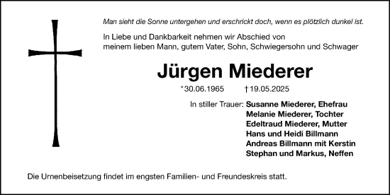 Traueranzeige von Jürgen Miederer von Gesamtausgabe Nürnberger Nachrichten/ Nürnberger Ztg.
