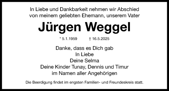 Traueranzeige von Jürgen Weggel von Fürther Nachrichten Lokal