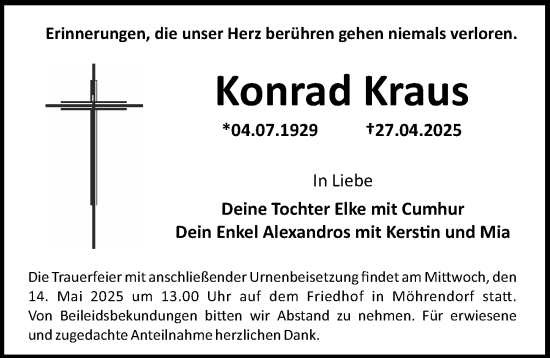 Traueranzeige von Konrad Kraus von Erlanger Nachrichten Lokal
