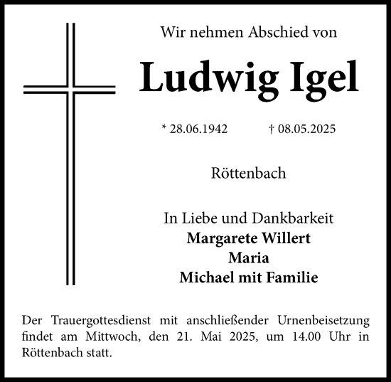 Traueranzeige von Ludwig Igel von Nordbayerische Nachrichten Herzogenaurach Lokal