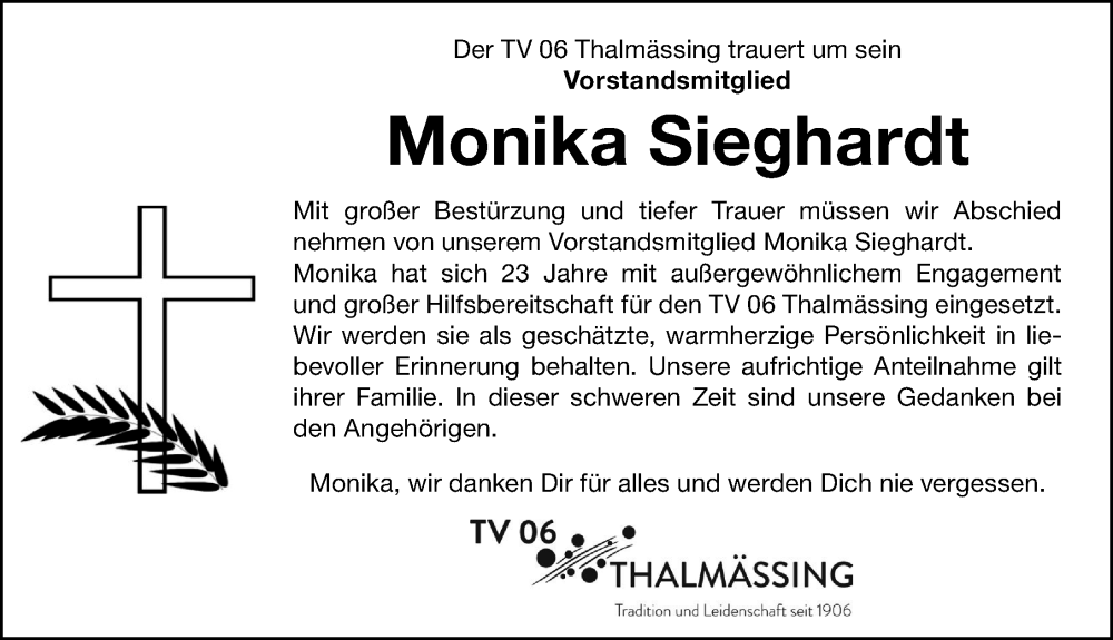  Traueranzeige für Monika Sieghardt vom 21.05.2025 aus Roth-Hilpoltsteiner Volkszeitung Lokal