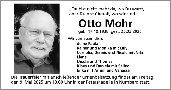 Traueranzeige von Otto Mohr von Gesamtausgabe Nürnberger Nachrichten/ Nürnberger Ztg.