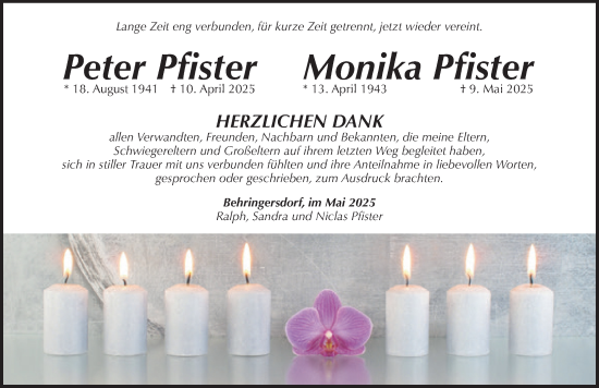 Traueranzeige von Peter Pfister von Gesamtausgabe Nürnberger Nachrichten/ Nürnberger Ztg.