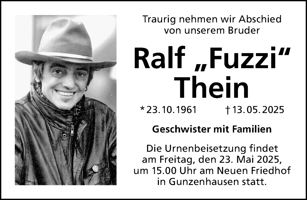  Traueranzeige für Ralf Thein vom 21.05.2025 aus Altmühl-Bote Lokal